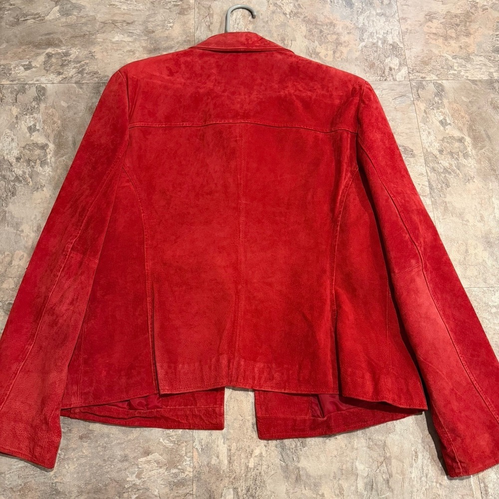 Vintage RZR 100% Suede Leather Jacket Womens L Burgundy 90s Blazer Coat - Picture 6 of 8